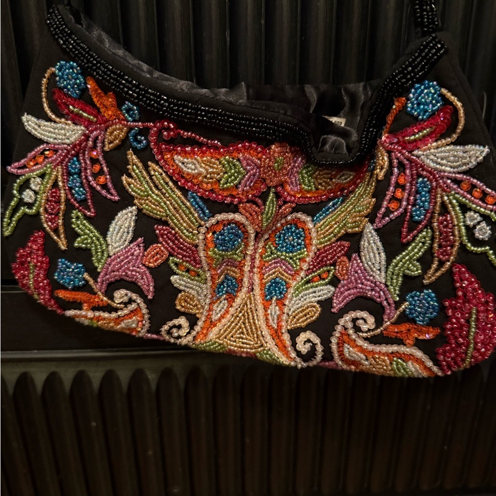 Vintage‎ Express Embroidered Beaded Black Evening Shoulder Bag